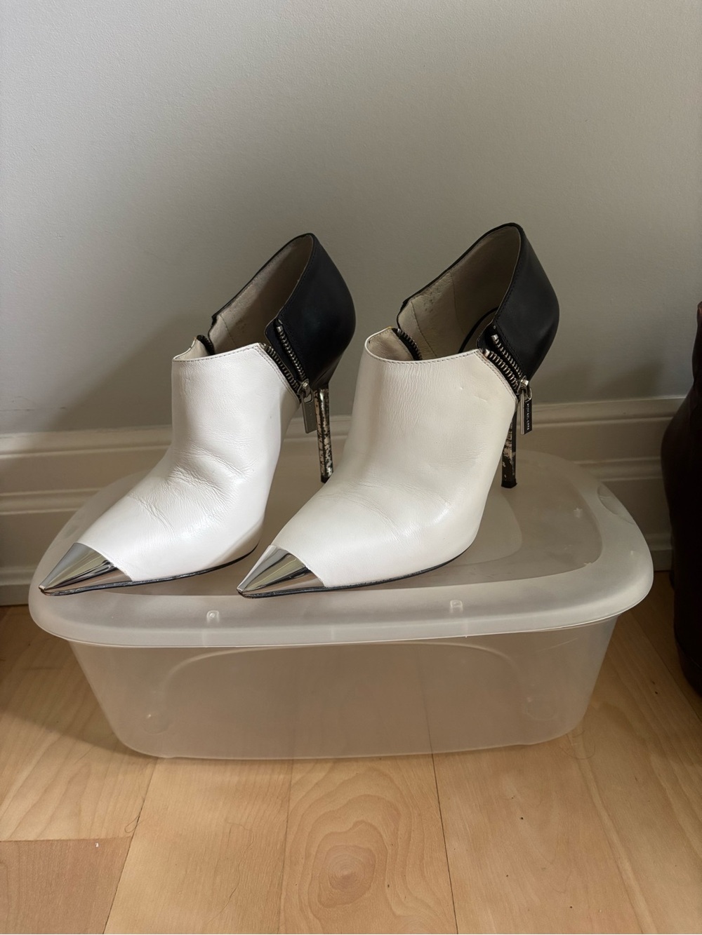 Michael Kors White and Black Pointed Toe Stiletto Booties
